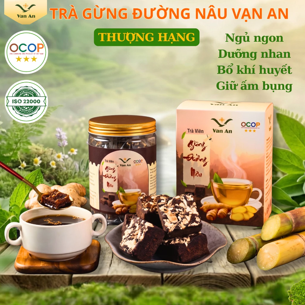Viên Trà Gừng Đường Nâu Vạn An OCPOP Chất Lượng Cao Thơm Ngon Bổ Khí Huyết