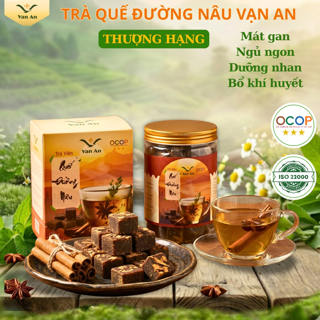 Viên Trà Quế Đường Nâu Vạn An OCOP Thượng Hạng Giữ Ấm Bổ Khí Đẹp Da Ngủ Ngon