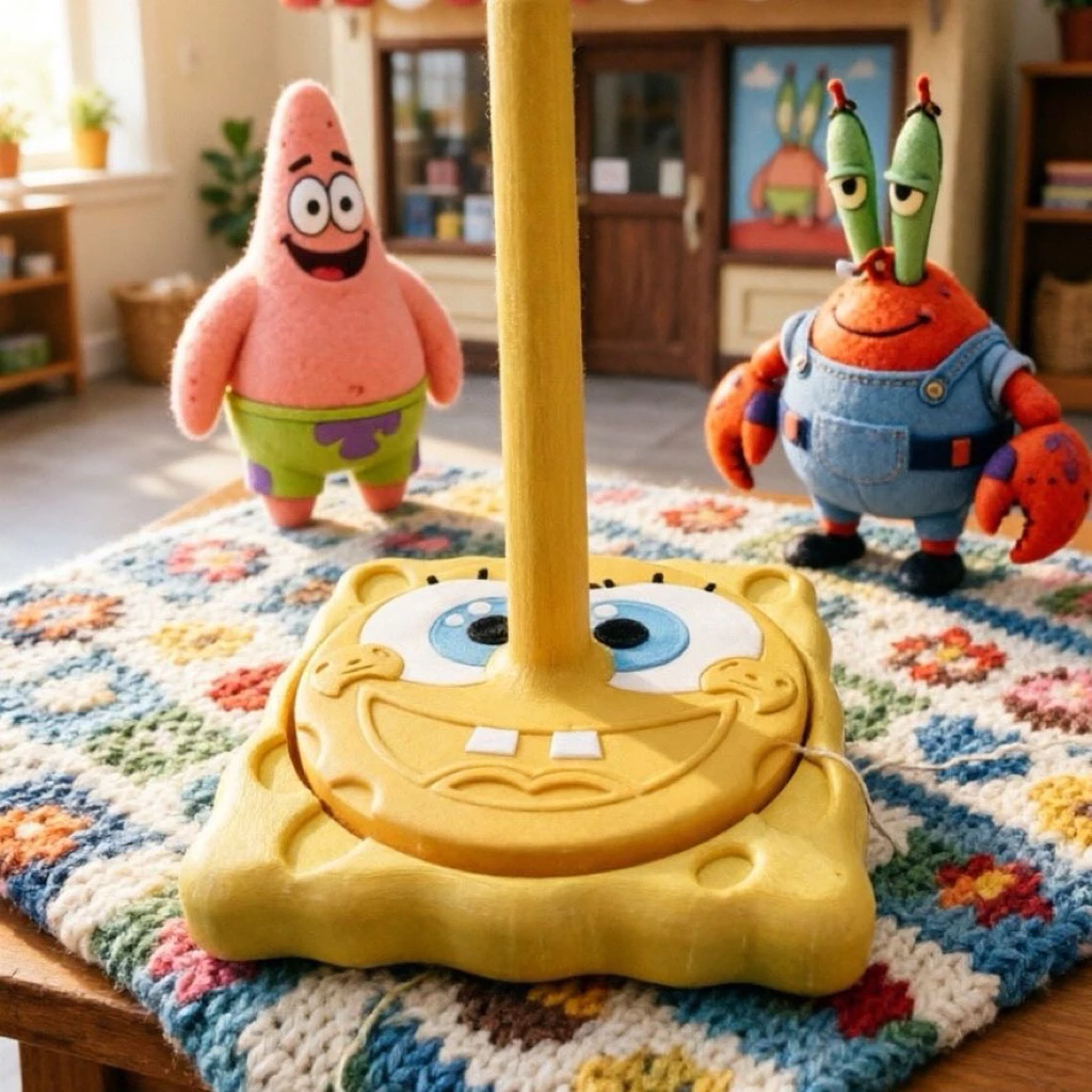 Trục Xoay Đỡ Len Hoạt Hình SpongeBob | Giá Đỡ Cuộn Len Chống Rối Khi Đan Móc