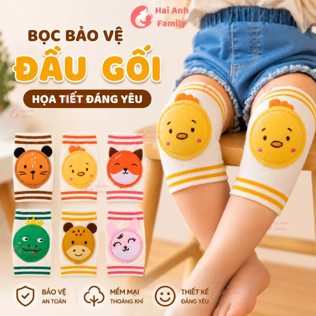 Bọc Đầu Gối Cho Bé Tập Bò Chống Trượt Êm Mềm Không Hằn Da Hình Thú Cute