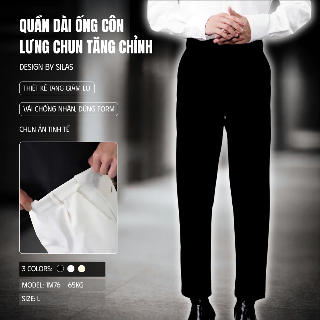 Quần Dài SILAS Ống Côn SILAS Dây Chun Ẩn Tăng Giảm Size Cạp Cao Kate Mịn Menswear Form Đứng - QSL10