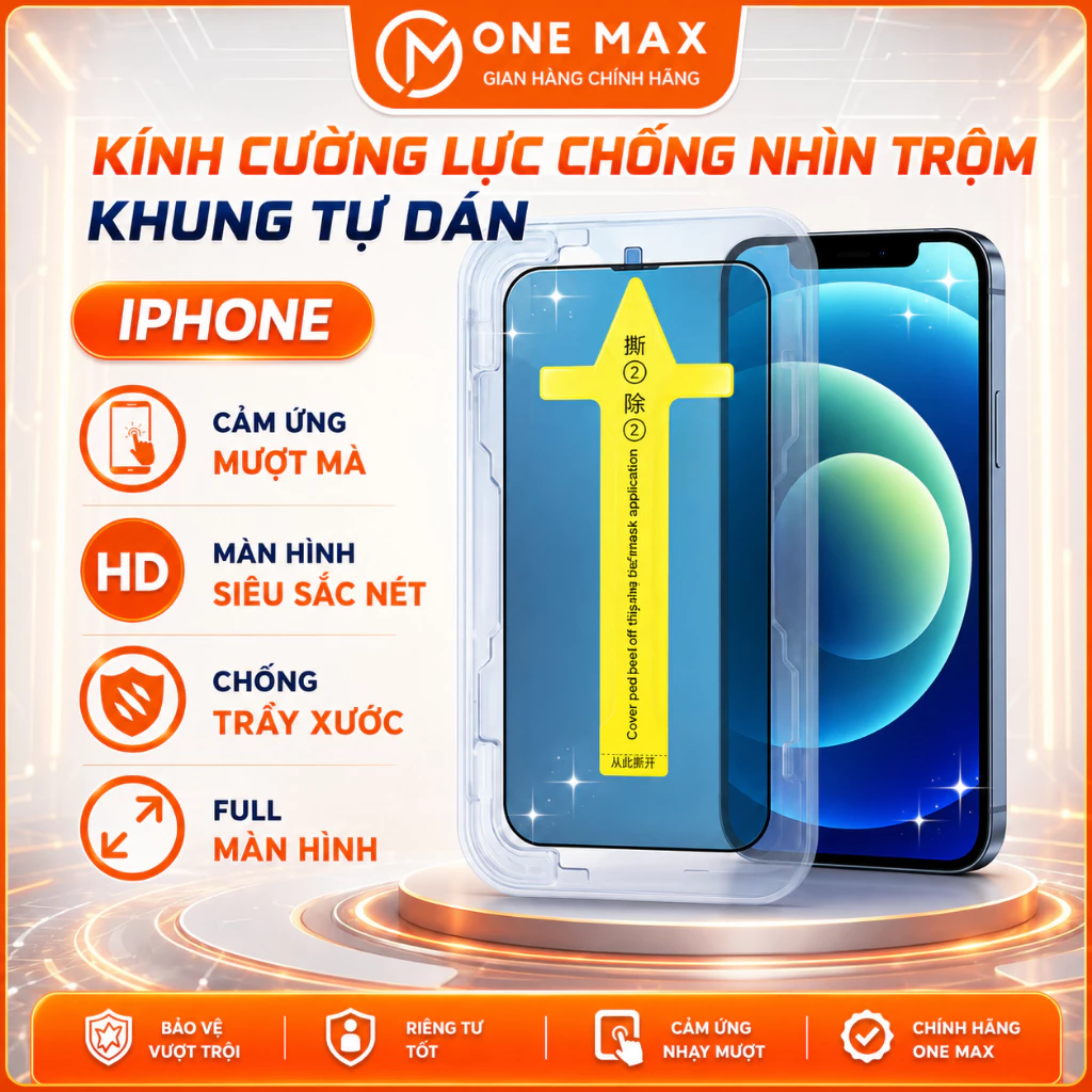 Kính cường lực khung tự dán cho Iphone 16Promax 16/15/14/13/12/11 Pro/Plus/Xs/Xr/sxmax
