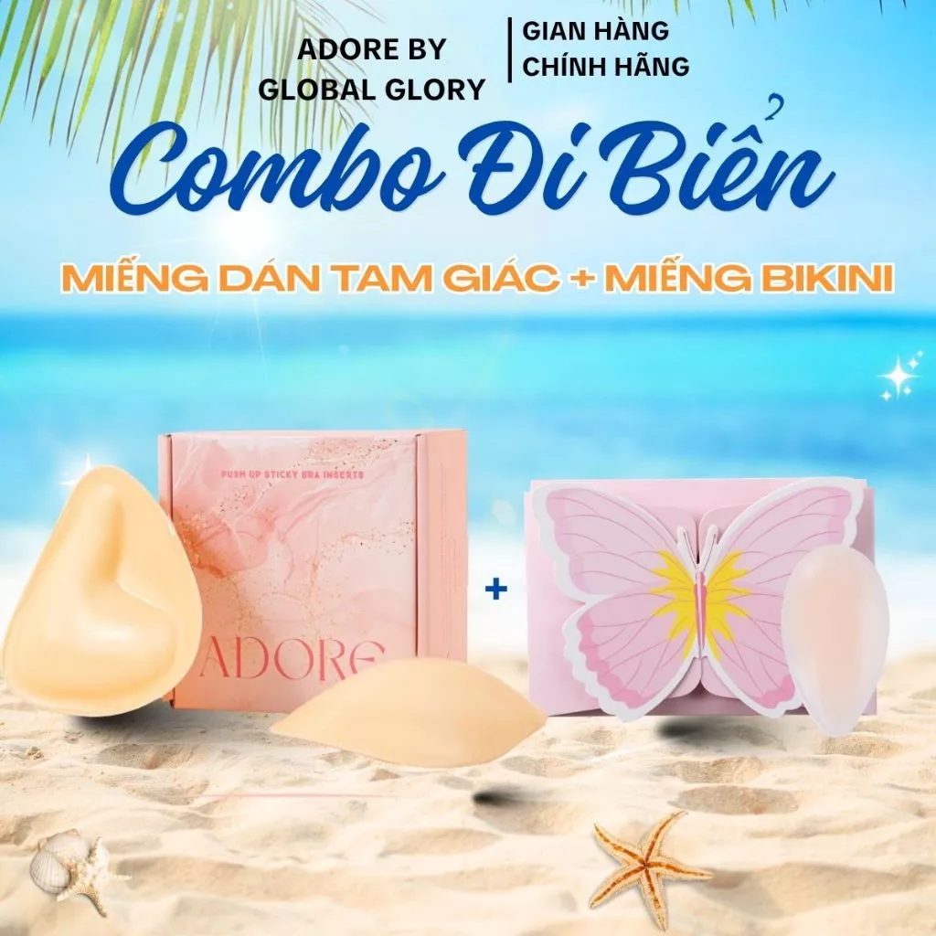 Combo Miếng Dán Tam Giác Và Miếng Dán Bikini Silicone Adore Tạo Khe Che Vùng Nhạy Cảm Chính Hãng
