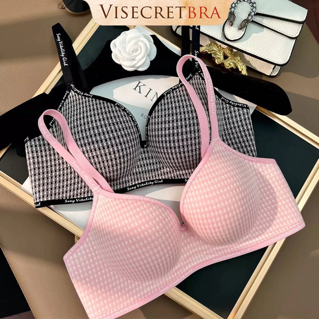 Áo Bra Áo Lót Trong Nữ Su Đúc Họa Tiết Sọc Caro Đệm Dày PushUp Gom Nâng Tạo Khe Không Gọng Dáng Bralette -- A-VN260551