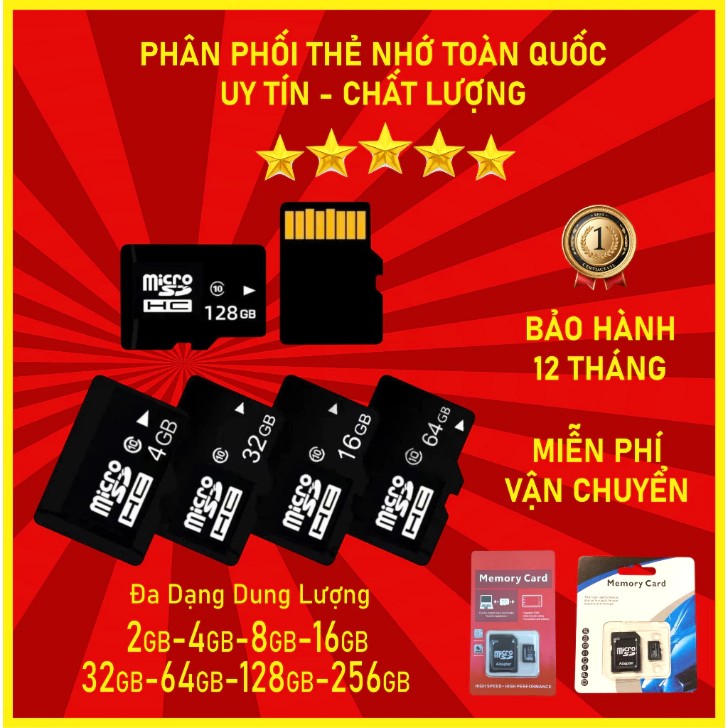 Thẻ Nhớ MicroSD Chất Lượng Cao Cho Điện Thoại-Loa đài-Máy Ảnh Số-..-.2Gb-4Gb-8Gb-16Gb-32Gb-64Gb-128Gb-256Gb-TF