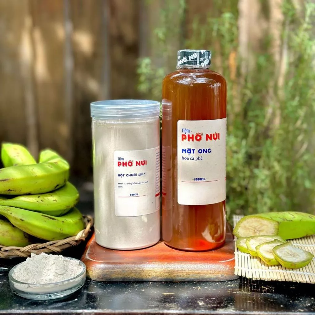 Combo Bột Chuối Xanh 500gram + Mật Ong Hoa Cà Phê 1000ml - Tiệm Phố Núi