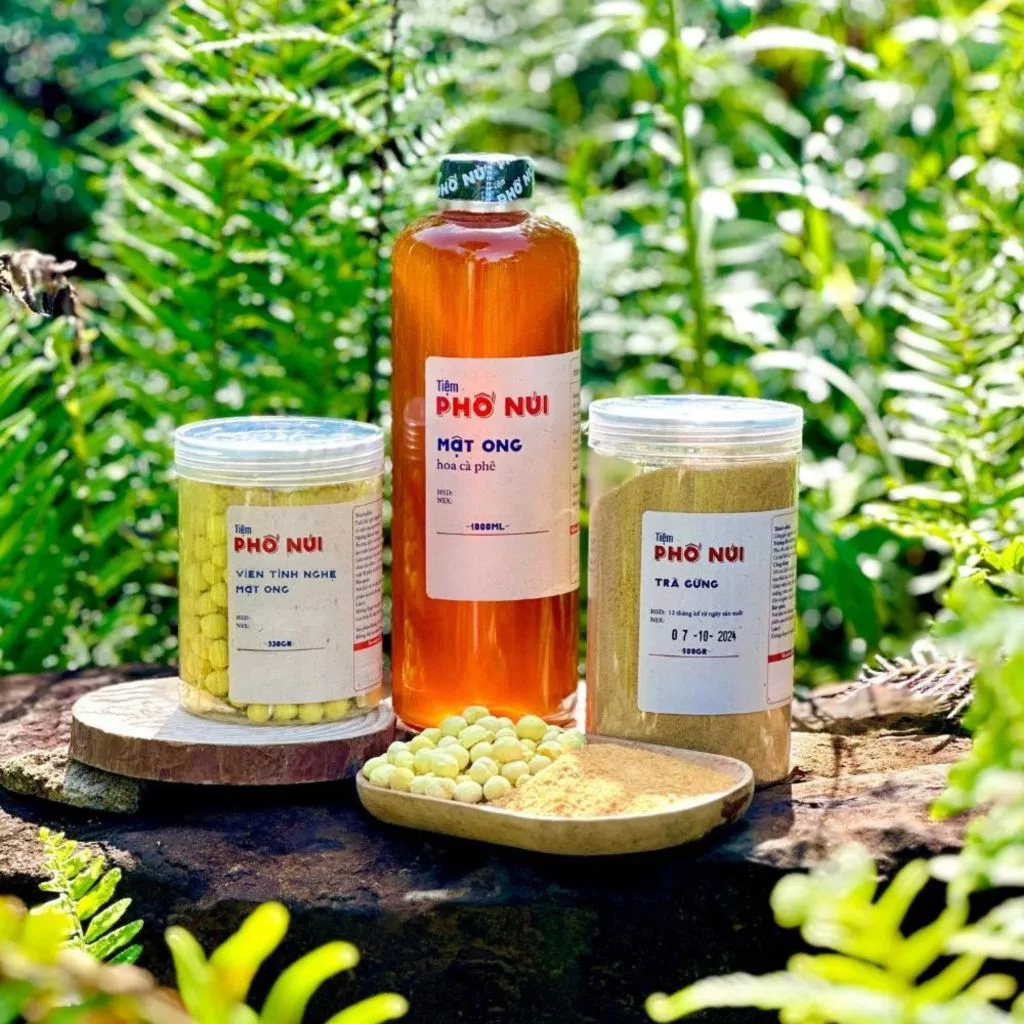 1 Lít Mật Ong Hoa Cà Phê + 500gram Trà Gừng + 330gram Viên Nghệ Mật Ong - Tiệm Phố Núi