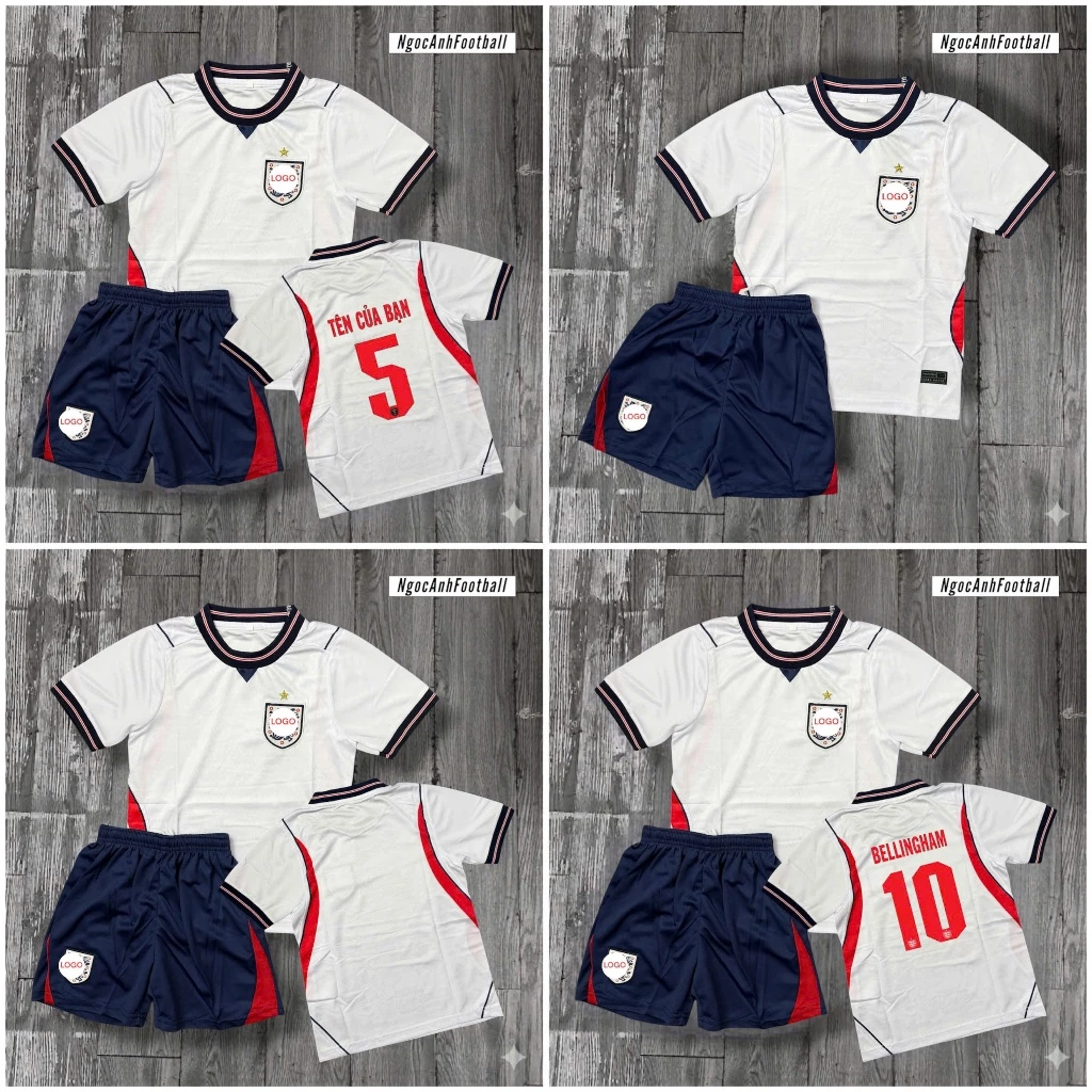 Bộ Quần Áo Bóng Đá/ Áo Đá Banh Trẻ Em ĐT Anh WC 2026 - Vải Mè Thái, Logo Thêu