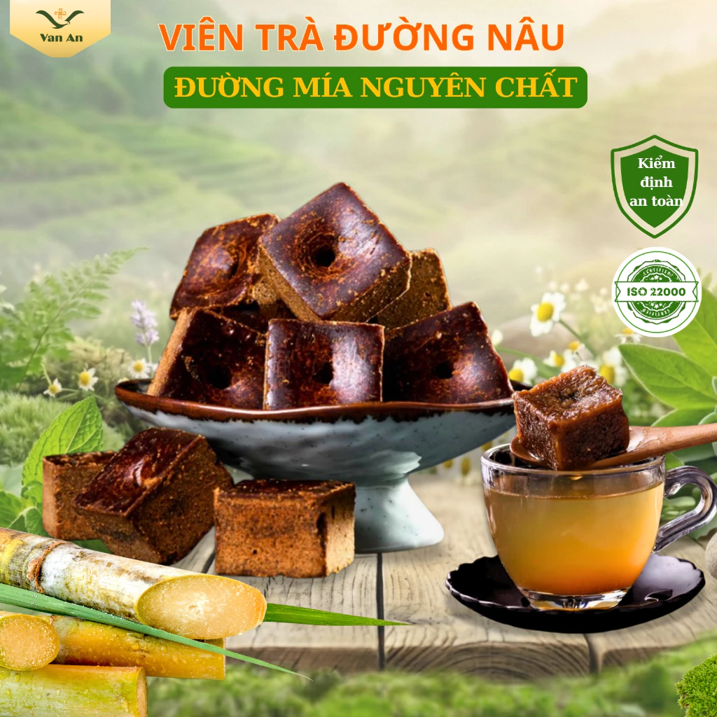Trà Đường Nâu Nguyên Vị Bổ Khí Huyết Vạn An - Đường Mía Thô Nguyên Chất đặc biệt thơm ngon
