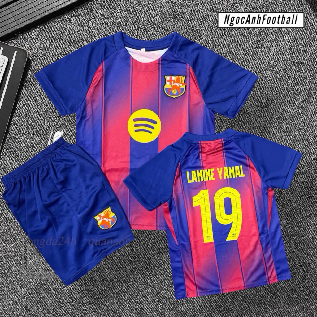 Đồ Bóng Đá Trẻ Em Barca 2025 | Áo Messi Yamal In Tên Số Theo Yêu Cầu | Vải Thái Cao Cấp