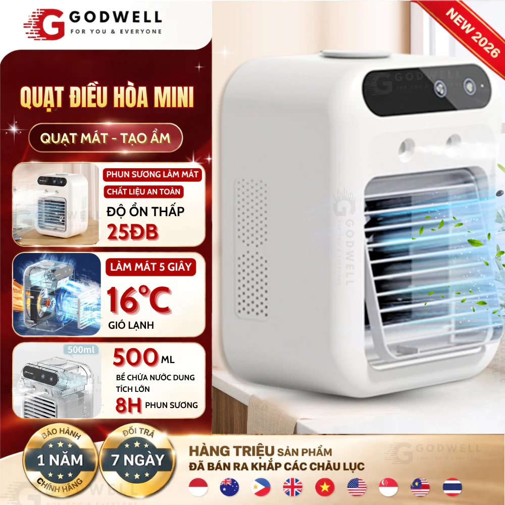 [XẢ HÀNG] Quạt Điều Hòa Phun Sương Tích Điện Mini 500ml, 2 Tốc Độ Gió, Phun Sương Siêu Mát