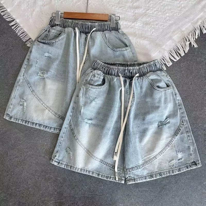 4040 BIGGSIZE Quần ngố jeans nữ cạp cao, quần ngố nữ cạp chun tạo kiểu hai bên viền