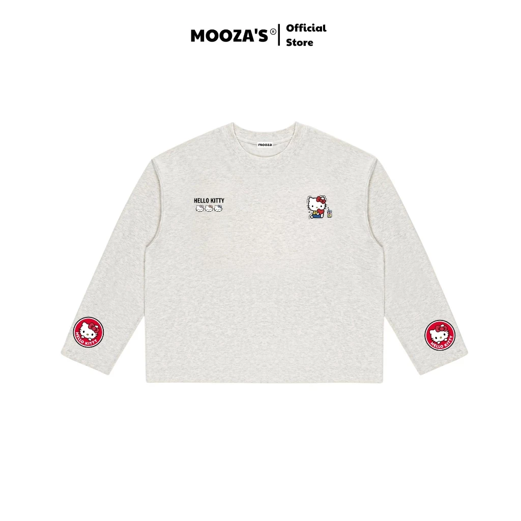 Áo Thun Tay Dài Hello Kitty Unisex Form Boxy Mooza Chất Vải Cotton 280GSM Cao Cấp Signature Mooza/Kitty Studios