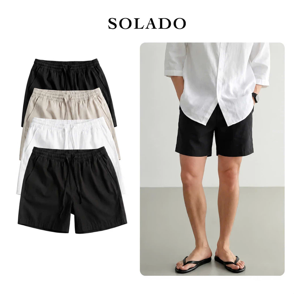 Quần Short Nam SOLADO Phong Cách Đơn Giản Trơn Vải Kaki Co Giãn Form Đùi Cộc Cạp Chun Mỏng Nhẹ Thoáng Mát  QS03