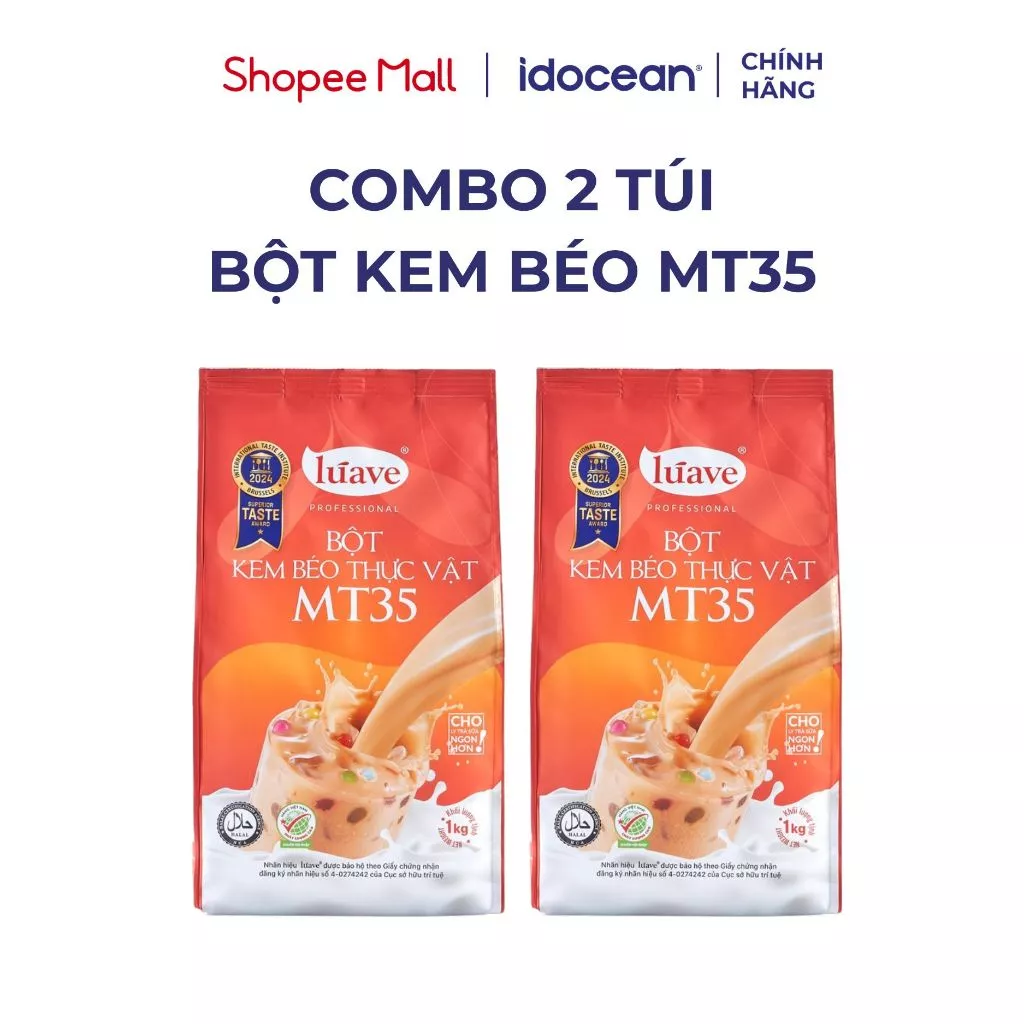 Combo 2 Túi Bột Kem Béo MT35 Lúave 1kg - Bột Kem Béo Pha Trà Sữa, Béo Thanh, Thơm Trà, Phù Hợp Nhiều Loại Trà