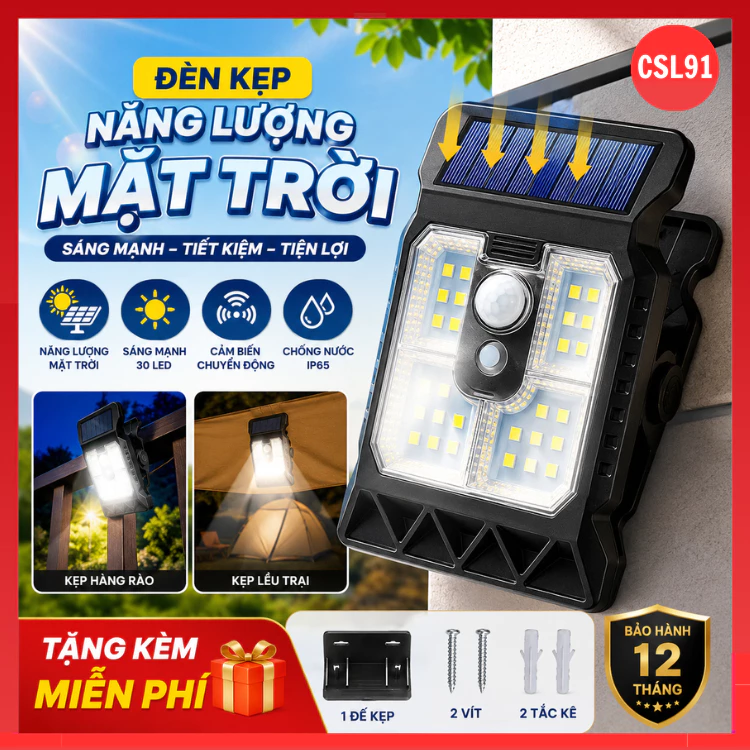 Đèn kẹp năng lượng mặt trời, Cảm biến tự động, Chống nước mạnh, nhẹ nhàng, Dễ dàng cài đặt, Ánh sáng cắm trại ngoài trời