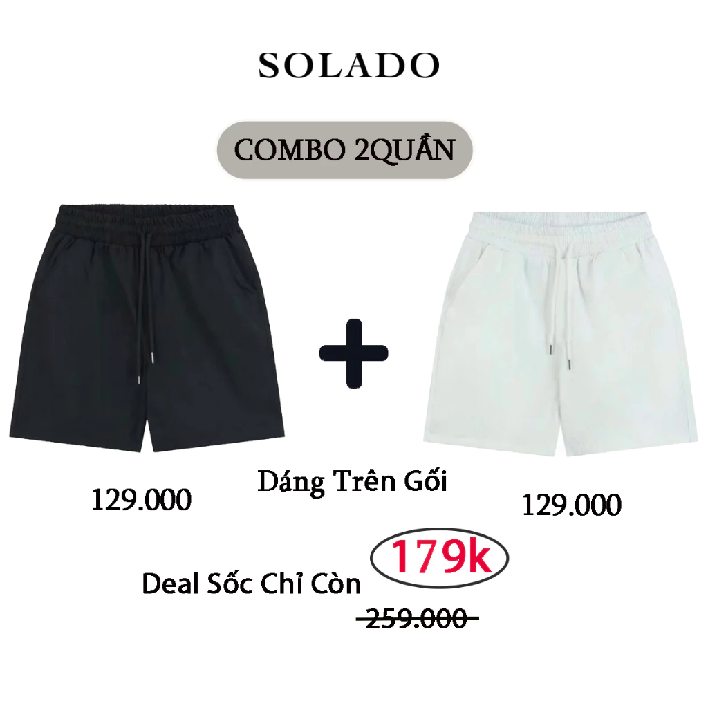 COMBO 2 Quần Short Nam Kaki SOLADO Cạp Chun Form Suông Trên Gối Vải Mềm Mại QS03