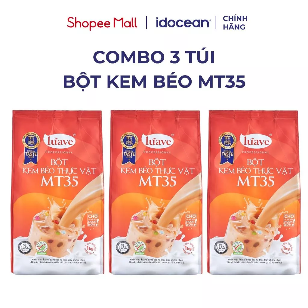 Combo 3 Túi Bột Kem Béo MT35 Lúave 1kg - Bột Kem Béo Pha Trà Sữa, Béo Thanh, Thơm Trà, Phù Hợp Nhiều Loại Trà