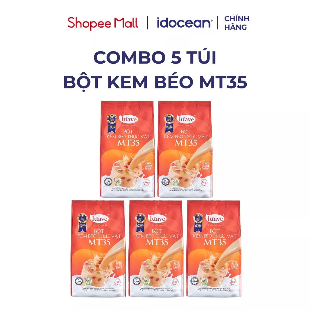 Combo 5 Túi Bột Kem Béo MT35 Lúave 1kg - Bột Kem Béo Pha Trà Sữa, Béo Thanh, Thơm Trà, Phù Hợp Nhiều Loại Trà