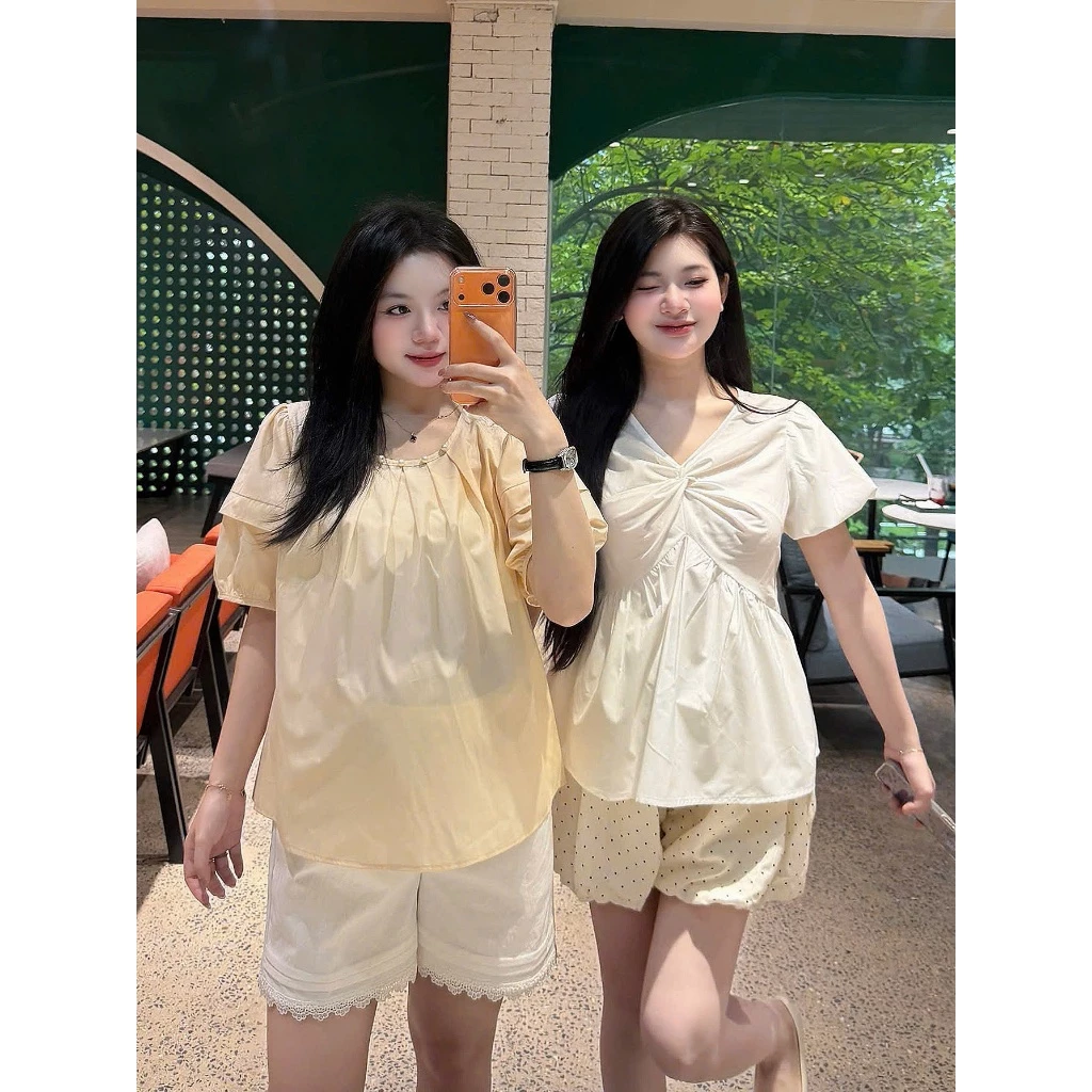 Áo bầu xoắn eo, áo vàng đình hạt xinh xắn cho mẹ bầu chất liệu thô nhật mềm mát cho mẹ bầu mặc đi làm đi chơi