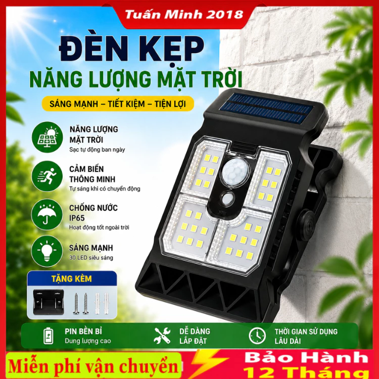 Đèn kẹp năng lượng mặt trời, Cảm biến tự động, Chống nước mạnh, nhẹ nhàng, Dễ dàng cài đặt, Ánh sáng cắm trại ngoài trời