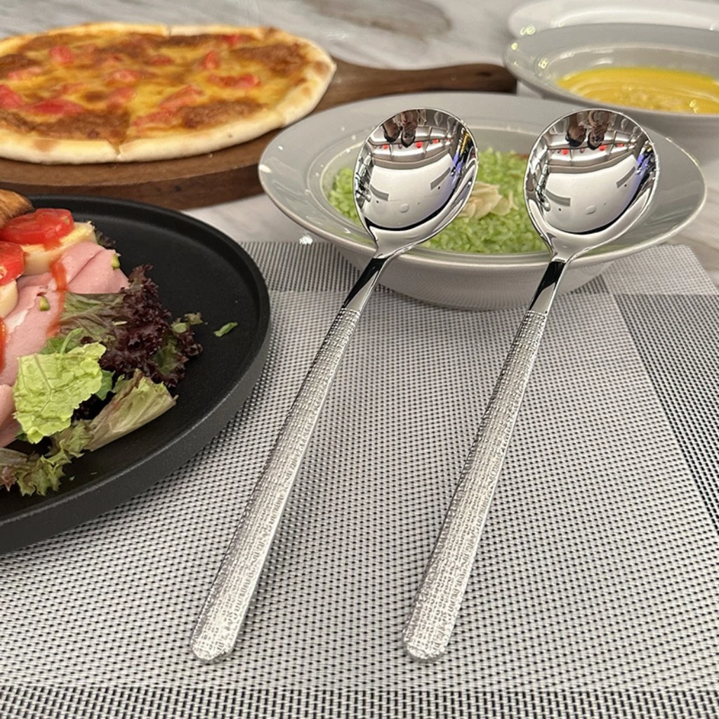 Thìa inox cán dài chống gỉ sáng bóng, muỗng inox ăn súp đầu tròn thiết kế sang trọng hiện đại