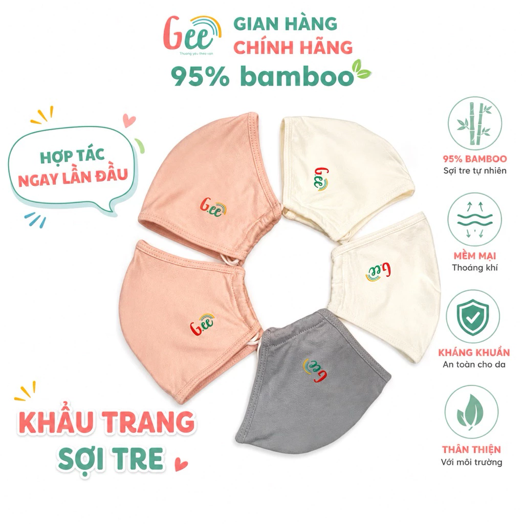 Khẩu Trang Trẻ Em, Sơ Sinh, Người Lớn Gee Vải Sợi Tre Mềm Mịn Thấm Hút Kháng Khuẩn