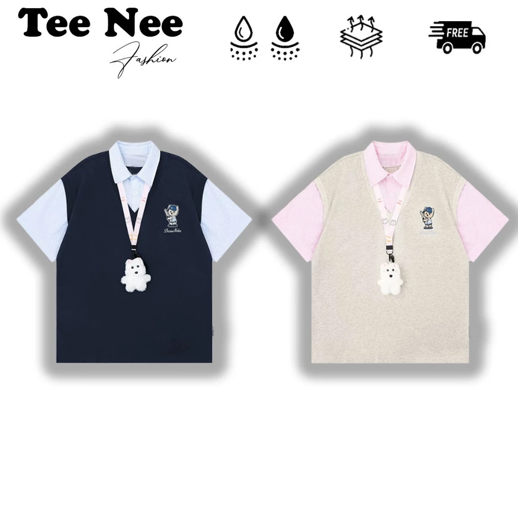[ HÀNG MỚI VỀ ] Áo Thun Phối Cổ Sơ Mi Nam Nữ Thêu Hình Chất Vải Thoáng Thoáng Mát Co Giãn By TeeNee