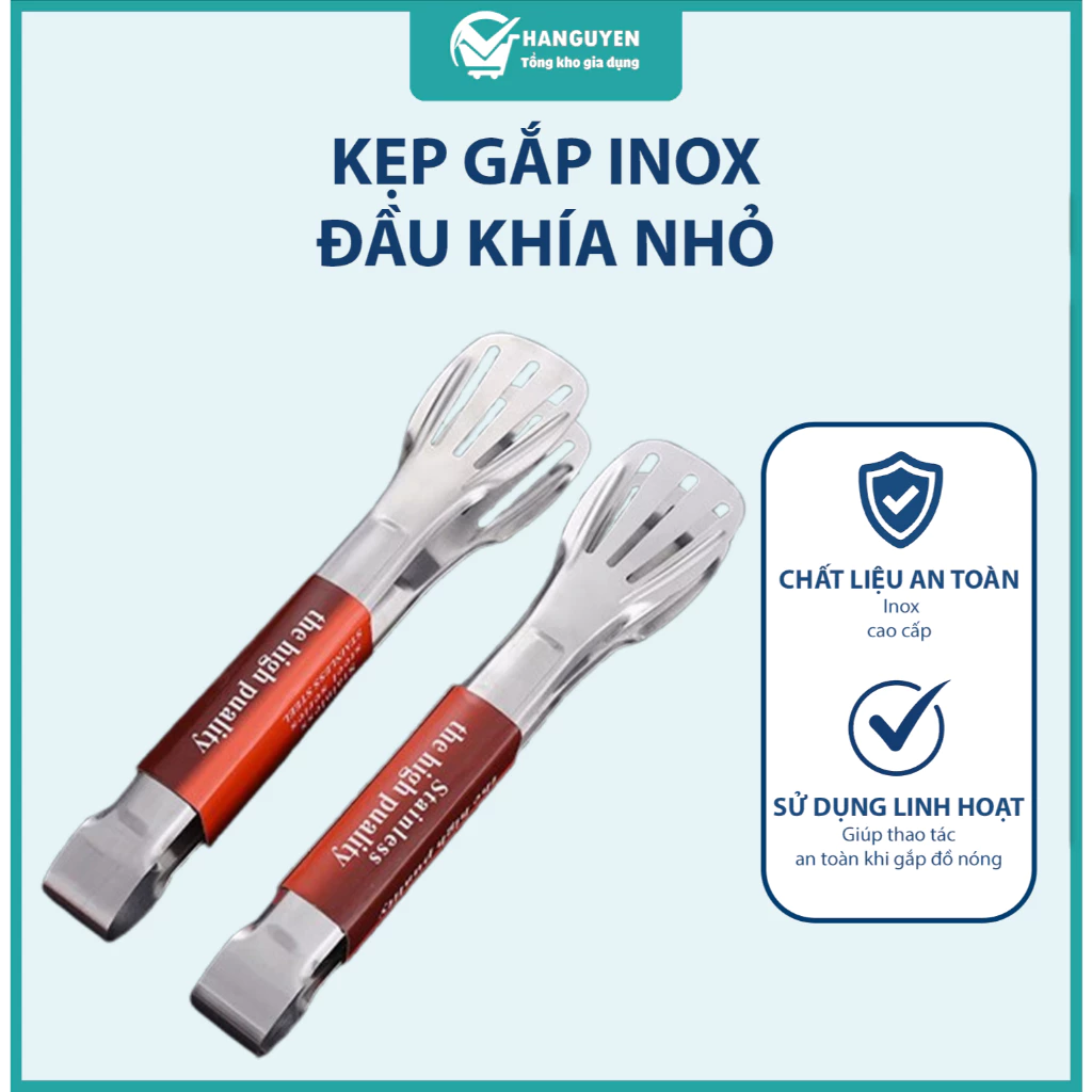 Kẹp gắp thức ăn inox 304 đầu khía dùng gắp đồ nướng đá thực phẩm cho nhà bếp nhà hàng