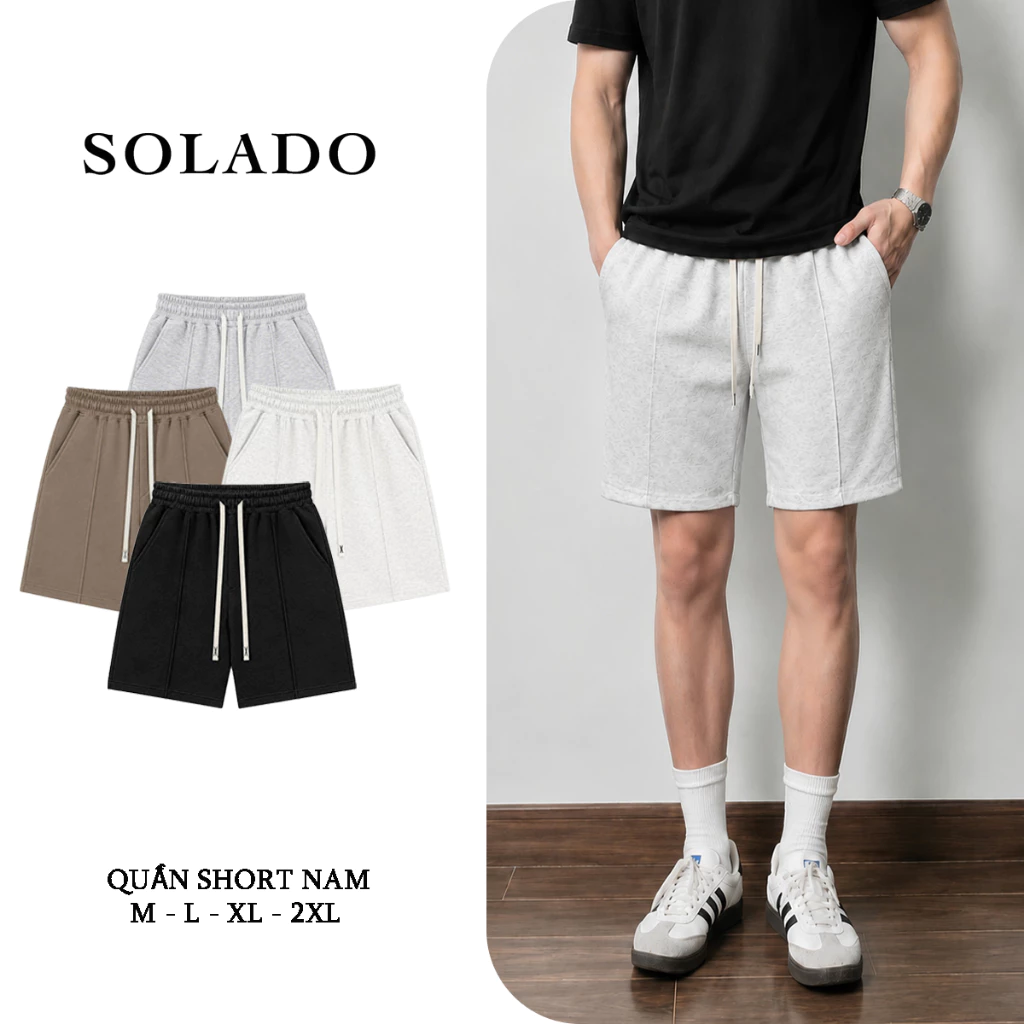 Quần Short Nam SOLADO Form Trên Gối Vải Nỉ 2Da Mềm Mại Thoải Mái Thoáng Mát Phong Cách Hàn Quốc QS07