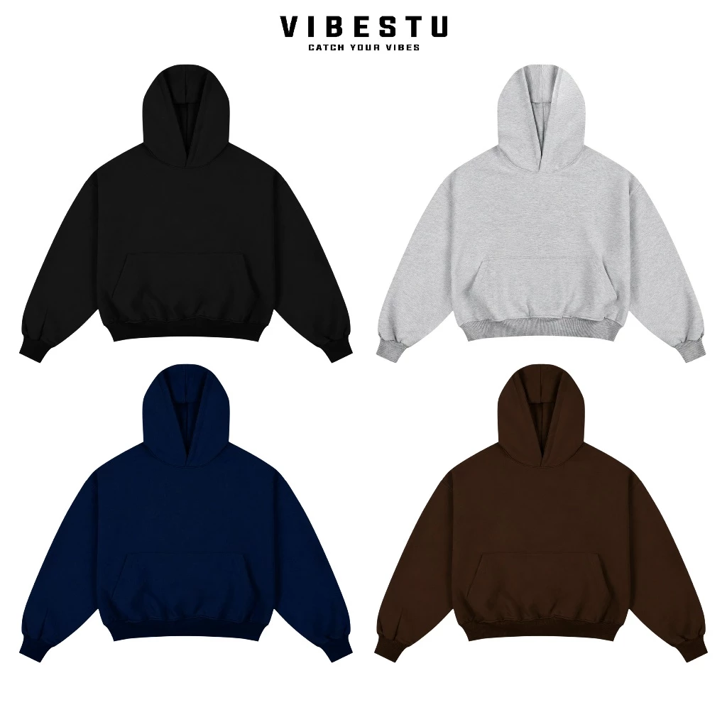 Áo Hoodie Trơn Chui Vải Dày Dặn - Áo Khoác Hoodie Nỉ 2 Da Form Boxy VIBESTU
