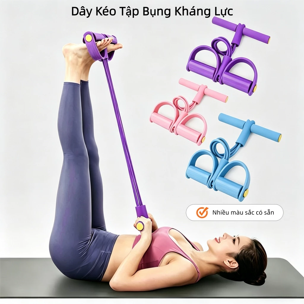Dây Tập Bụng, Dây Kháng Lực 6 Ống Có Bàn Đạp Chân, Hỗ Trợ Siết Cơ Bụng, Cao Su Tập Bụng Tại Nhà