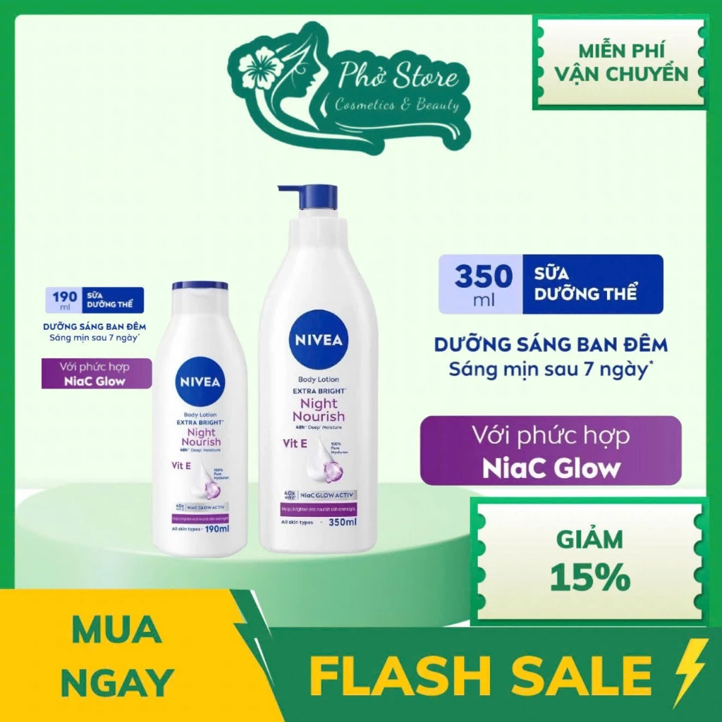 Sữa Dưỡng Thể NIVEA Dưỡng Sáng Mịn Da Ban Đêm (350 ml, 190ml) - 98412- 98925