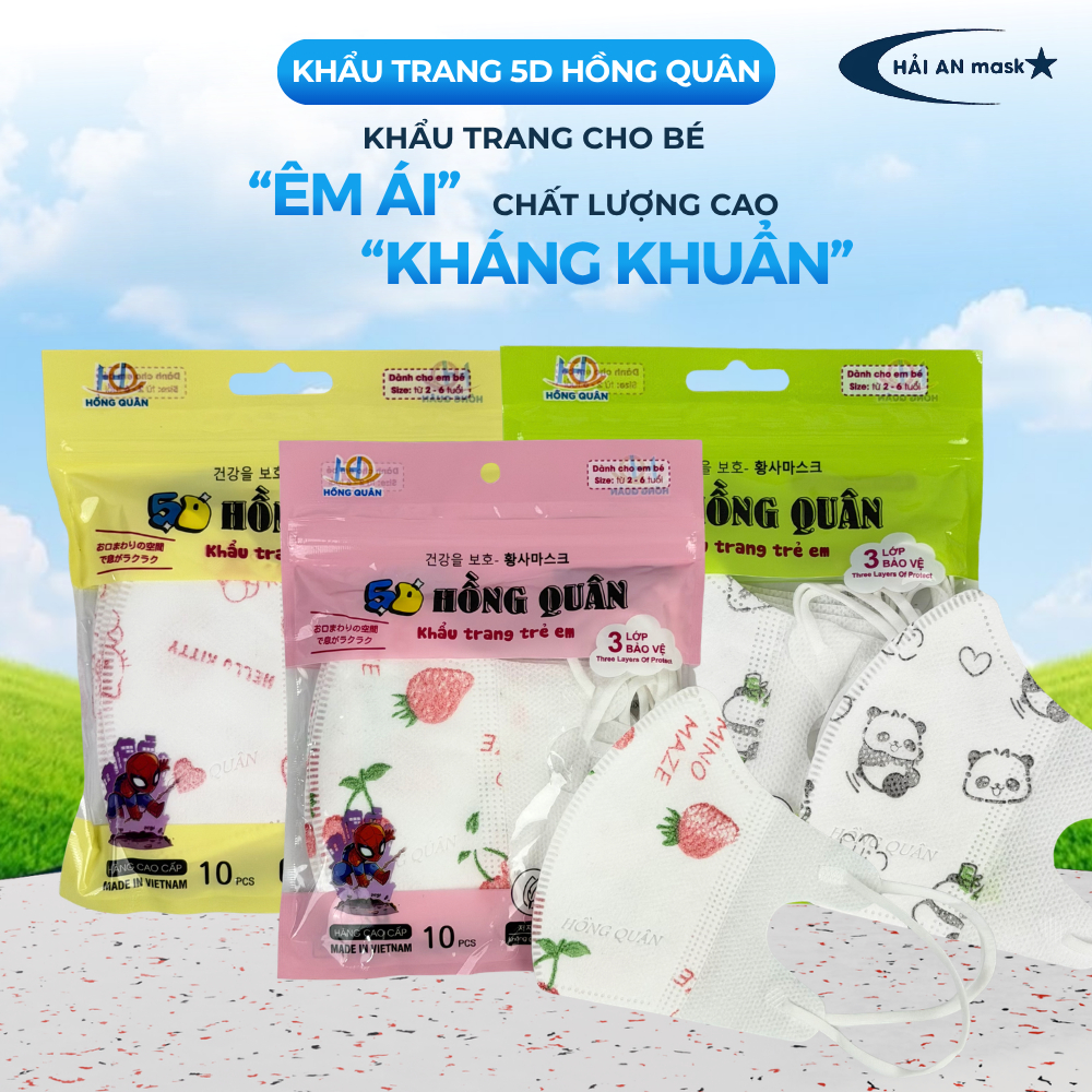 Set 300 Khẩu Trang Trẻ Em 5D Hồng Quân 3 Lớp Kháng Khuẩn, Khẩu Trang 5D Cho Bé…