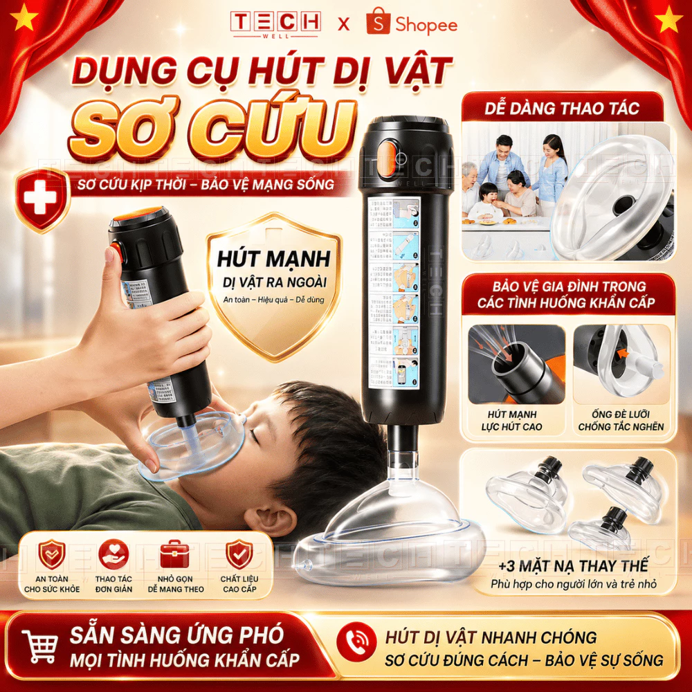 [BÁN CHẠY] Dụng Cụ Hút Dị Vật Đường Thở Sơ Cứu Mắc Nghẹn Khẩn Cấp Cho Trẻ Em, Người Lớn Kèm 3 Mặt Nạ