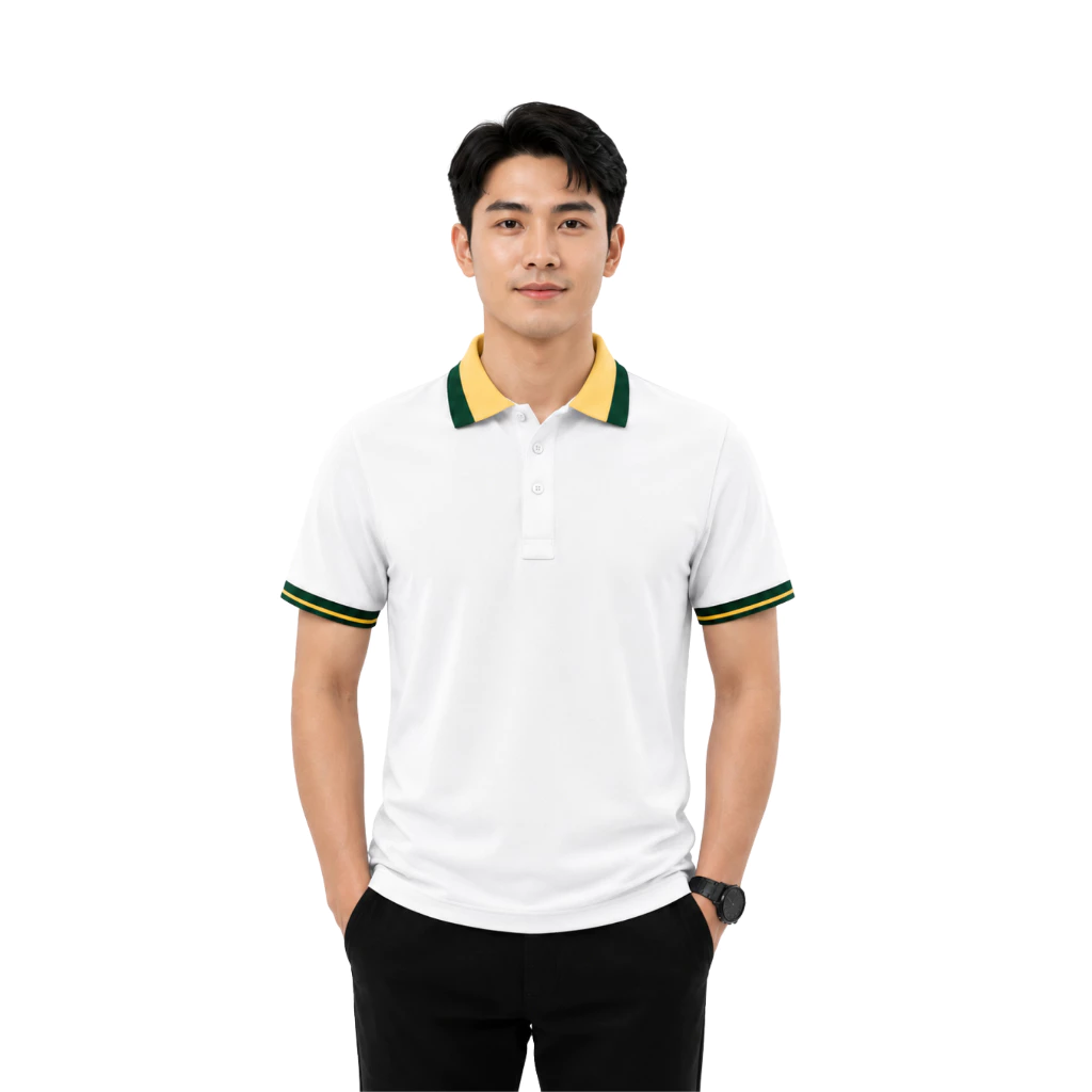 [1 áo cũng in - in theo yêu cầu ] ÁO POLO TRẮNG SỌC VE CHAI - Vải cá sấu poly Thái - VIỄN PHÁT UNIFORM