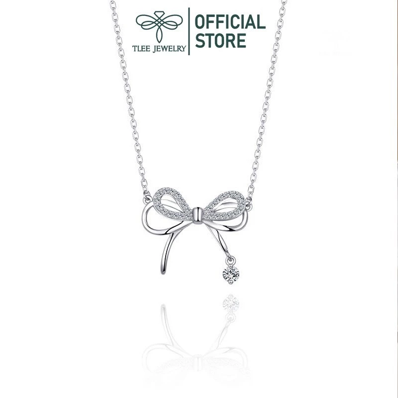 Dây chuyền bạc nữ TLEE vòng cổ hình nơ thắt treo hạt đá nhẩy nữ tính TLEE JEWELRY D0271