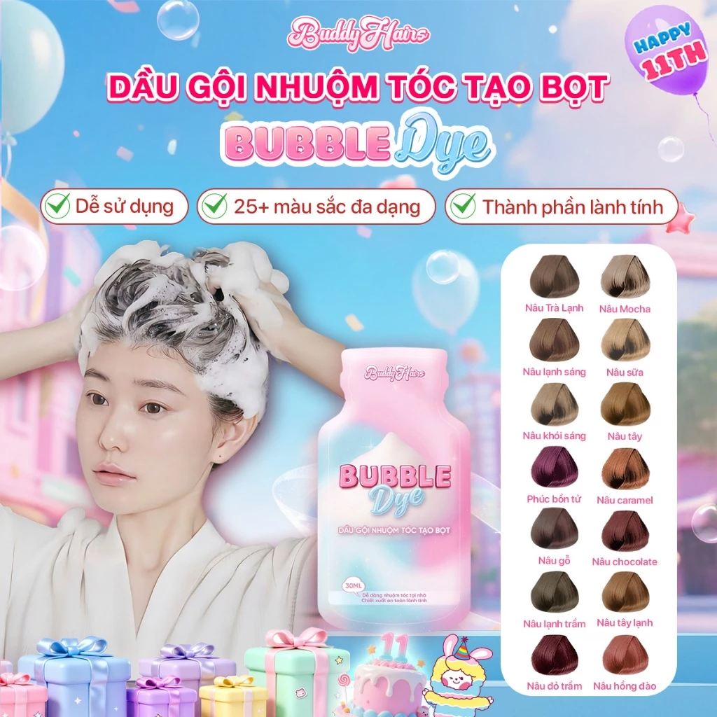 Dầu gội nhuộm tóc tạo bọt, thuốc nhuộm tóc tạo bọt Bubble Dye 25+ màu nhuộm đa dạng chiết xuất lành tính | Buddyhairs