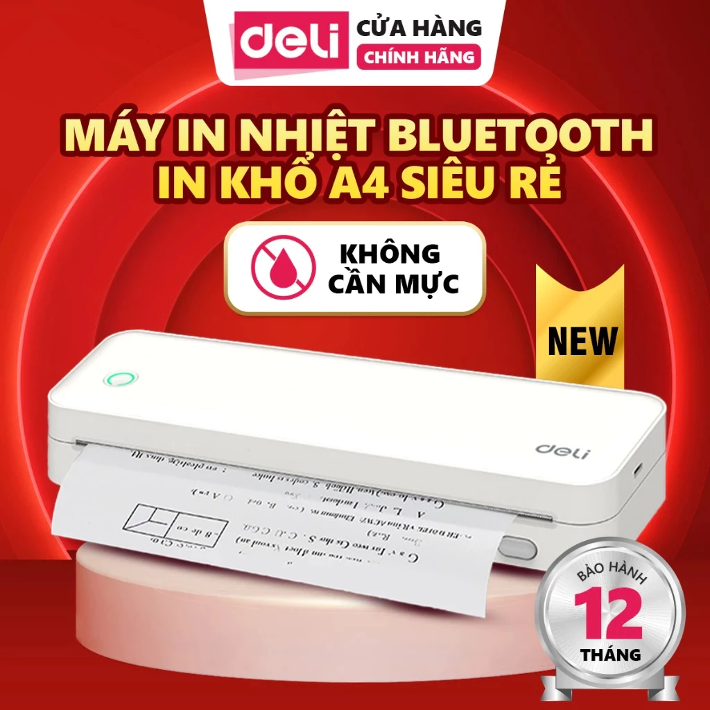 Máy In Nhiệt Khổ A4 Deli Kết Nối Bluetooth,, Điện Thoại, In Đơn Hàng, Tài Liệu, Siêu Nét