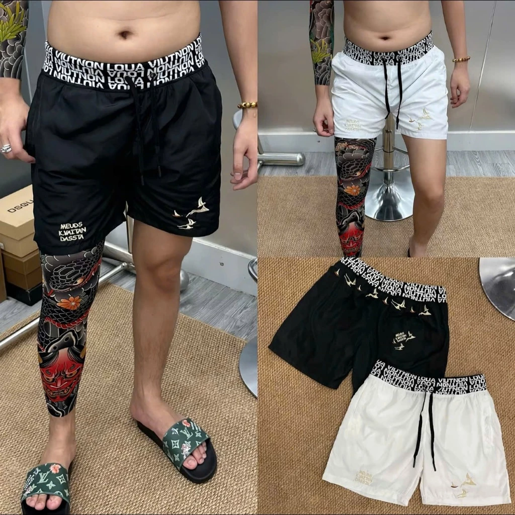 Quần Short Gió 010 Nam Nữ Cạp Dệt Quần Chất Gió Hoạ Tiết Thêu Quanh Quần Sắc Nét 010 QC Hottrend-