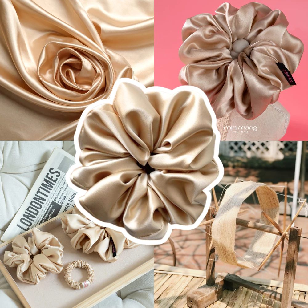Dây Buộc Tóc Lụa Tơ Tằm Hà Đông Thật 100% Silk Scrunchies Chống Gãy Tóc MỊN MÀNG Đạt Kiểm Nghiệm SGS