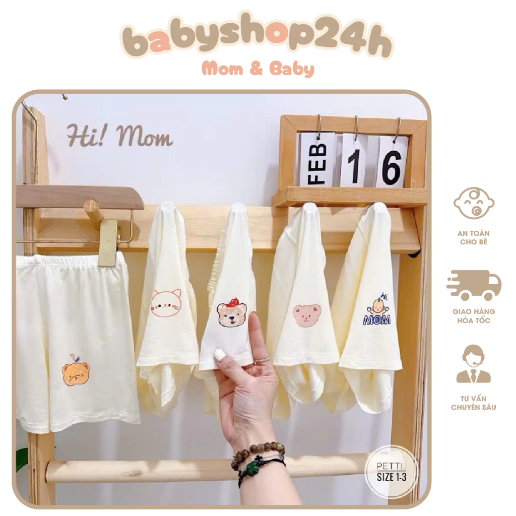 Combo 5 Quần Đùi Thun Lạnh Pettit Tông Màu Trắng Kem Himom Mềm Mát Cho Bé