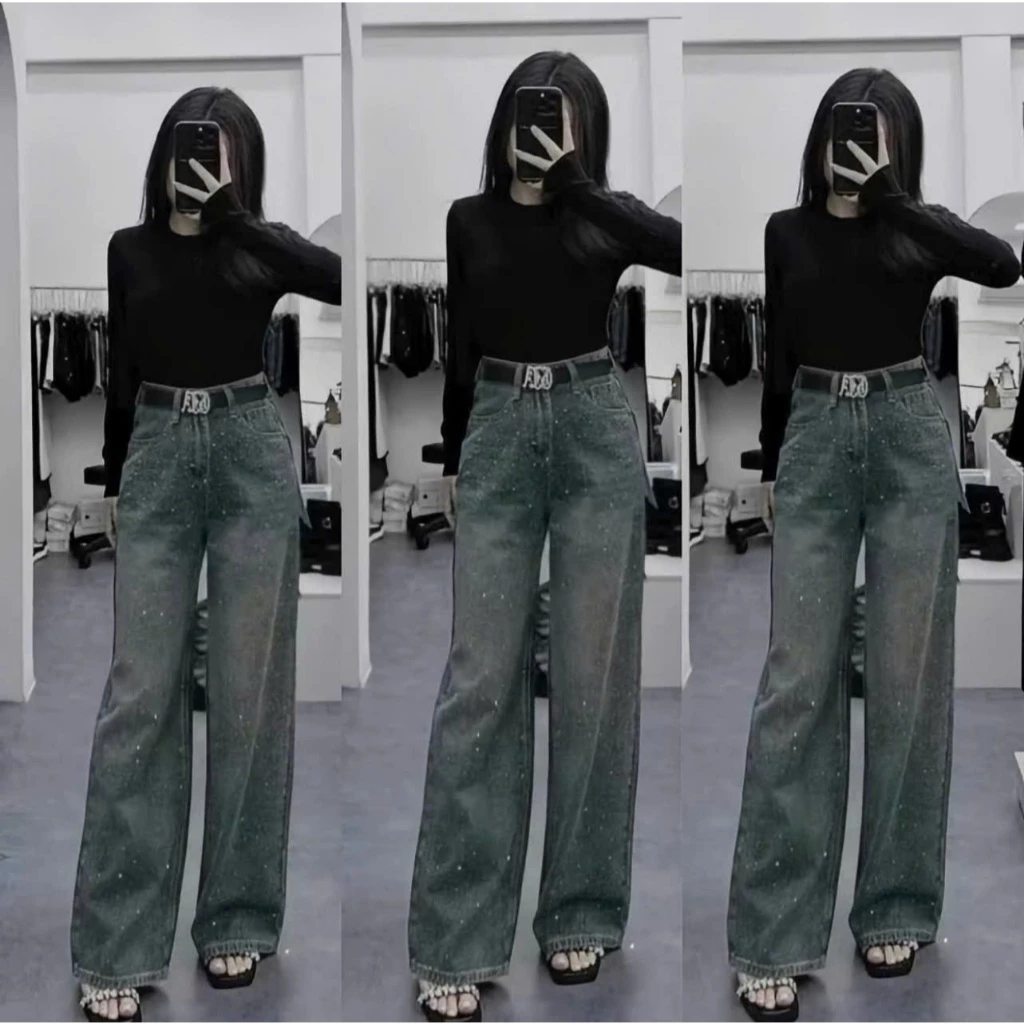 [COOLJEANS] QUẦN JEANS ỐNG RỘNG NỮ ĐÍNH ĐÁ CẠP CAO HÁCH DÁNG HOTTREND 2026
