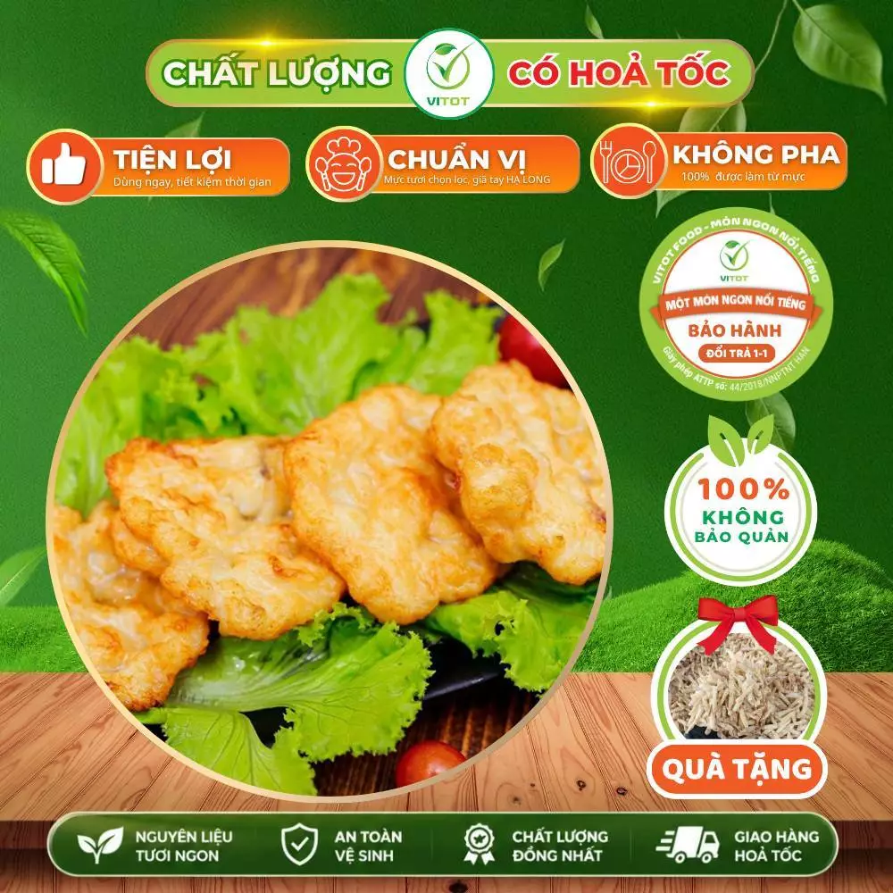 Chả Mực Hạ Long VITOT Loại Giã Tay Cao Cấp, Làm Từ Mực Mai Nguyên Chất Giòn Sần Sật (Gói 500G)