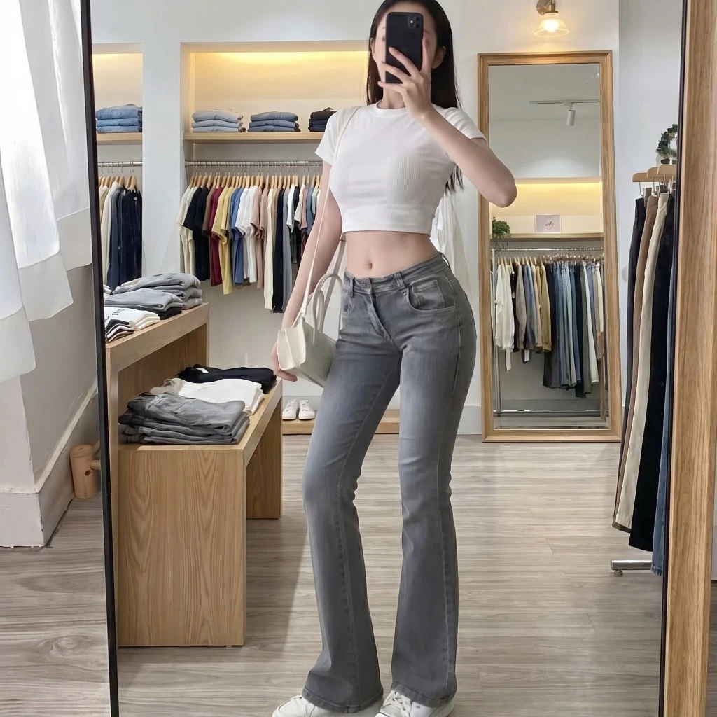 Quần Jean Nữ Ống Loe lưng cao hack dáng, Quần Bò Nữ co giãn mẫu mới hot trend siêu xinh - MQ609