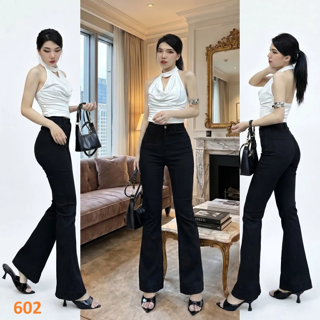 Quần Jean Nữ Ống Loe lưng cao hack dáng, Quần Bò Nữ co giãn mẫu mới hot trend siêu xinh - MQ602