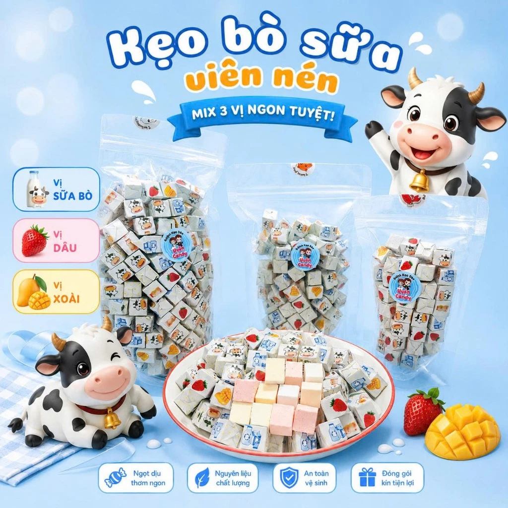 Kẹo Viên Sữa Chua, Viên Nén Thơm Ngon, Kẹo Viên Nén Sữa Chua Hoa Quả, Kẹo Sữa Bò Viên Nén