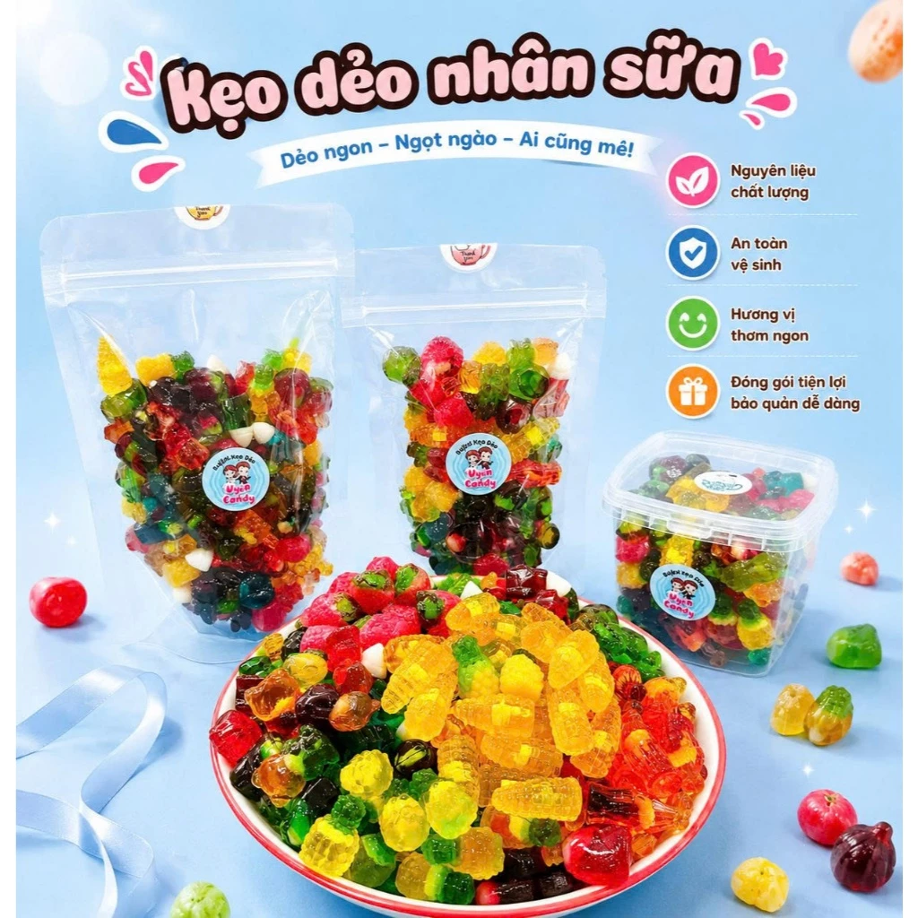 [Mix Full Chip Nhân] Kẹo Dẻo 4D Nhân Sữa, Nhân Siro Trái Cây, Mix Nhiều Vị, Kẹo Nhân, Vị Ngọt Nhẹ