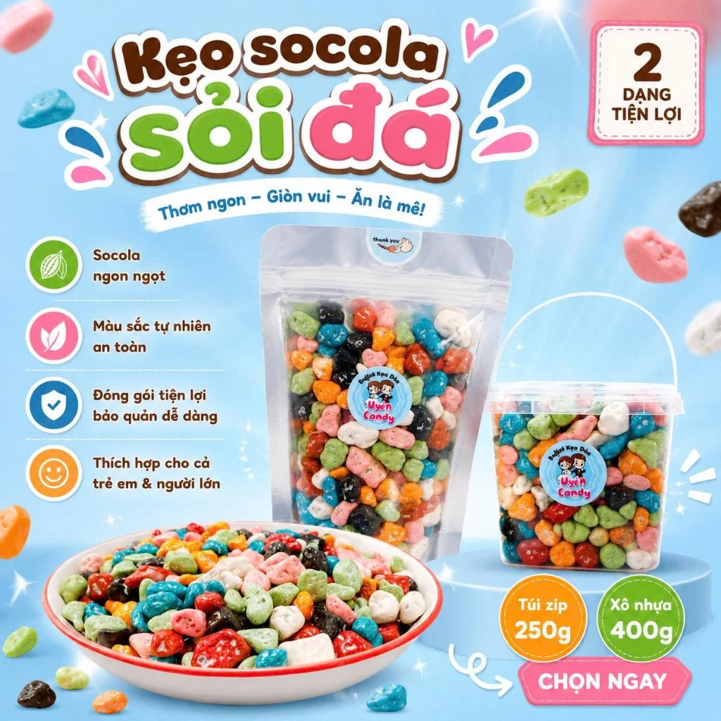 Kẹo Socola Hình Sỏi Đá, Kẹo Sỏi Đá Nhiều Màu, Kẹo Tuổi Thơ, Kẹo Socola, Ăn Vặt Tuổi Thơ