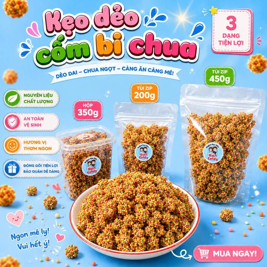 Kẹo Dẻo Cốm Bi Chua, Giòn Rụm - Vị Thiên Chua, Phù Hợp Cho Bạn Thích Chua, Món Ăn Vặt Mới Lạ